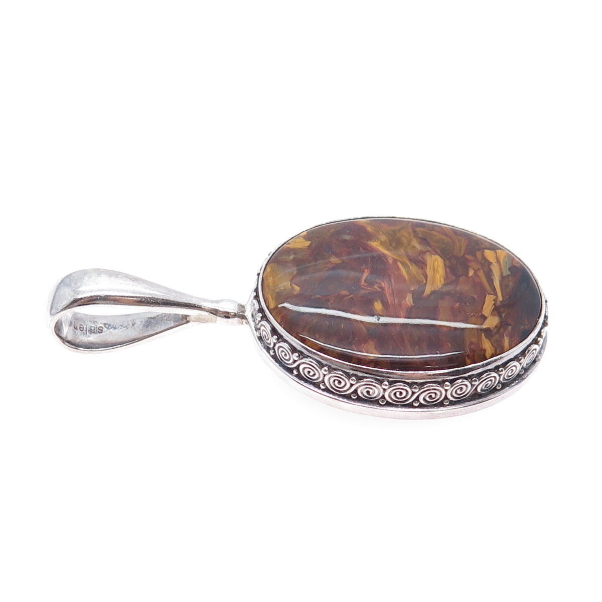 SAJEN Sterling Silver Vintage Real Pietersite Modernist Oxidized Charm Pendant
