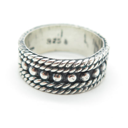 925 Sterling Silver Vintage Mexico Granulated Roped Band Ring Size 8.25