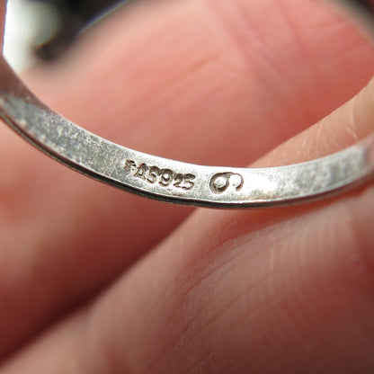 925 Sterling Silver Vintage Real Cabochon Amethyst Oxidized Ring Size 5.75