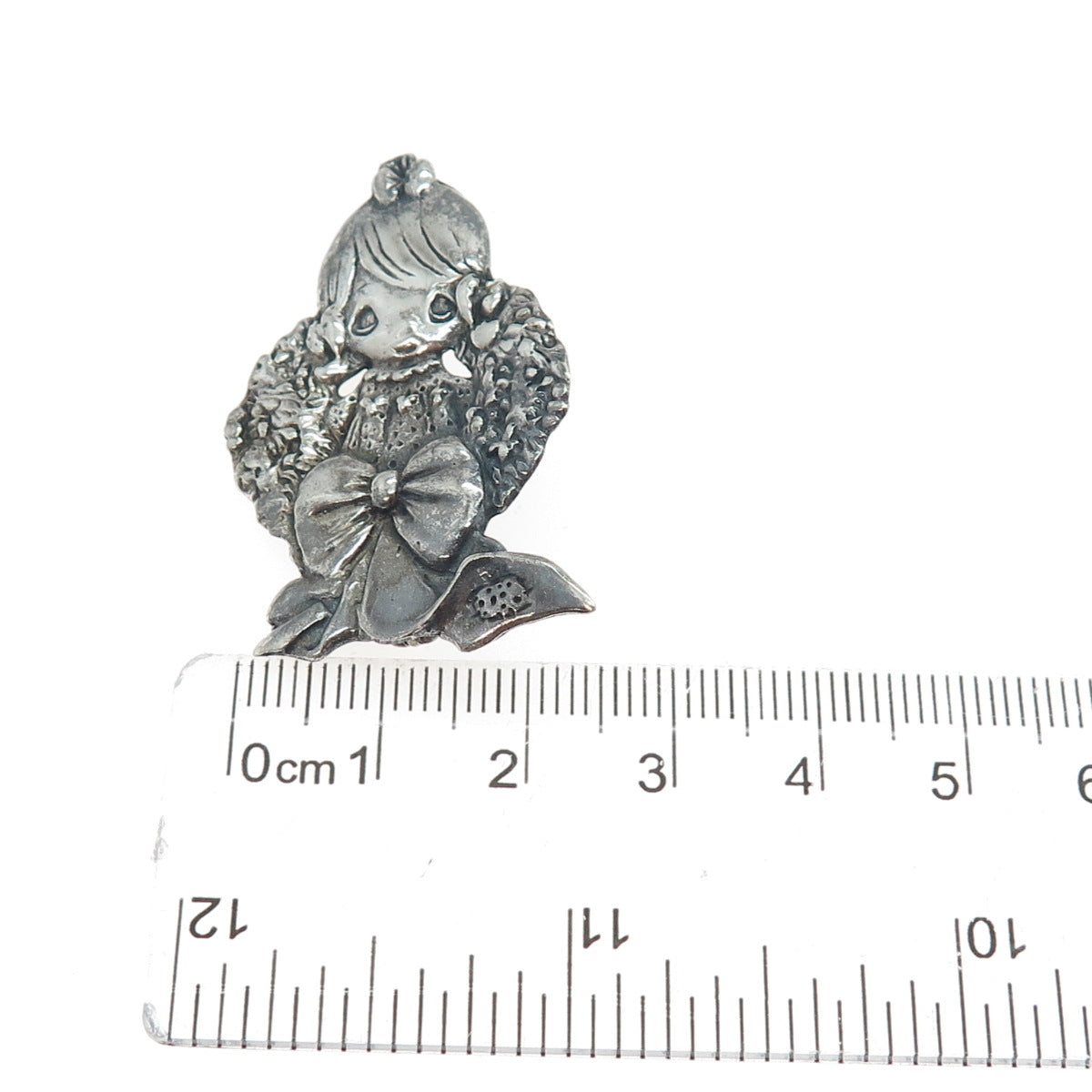 PRECIOUS MOMENTS 925 Sterling Silver Vintage Flower Girl Modernist Pin Brooch