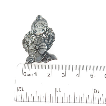 PRECIOUS MOMENTS 925 Sterling Silver Vintage Flower Girl Modernist Pin Brooch