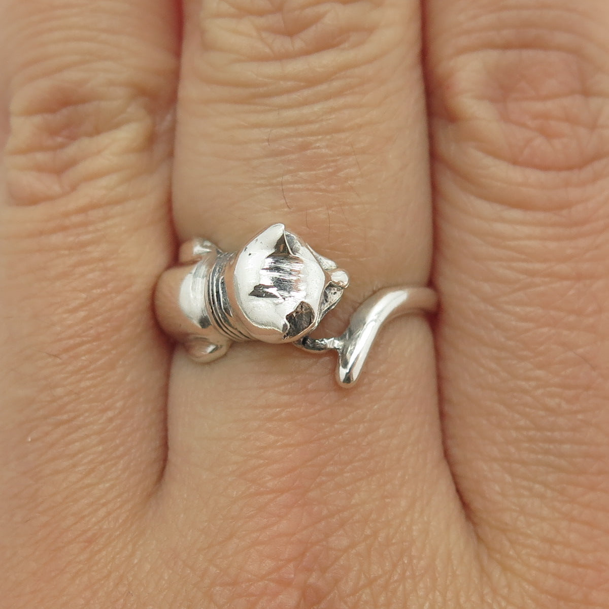 925 Sterling Silver Vintage Cat Ring Size 7.75