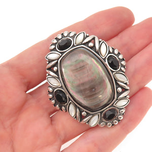 Carolyn Pollack Sterling Vintage Real MOP Abalone Shell Black Onyx Slide Pendant
