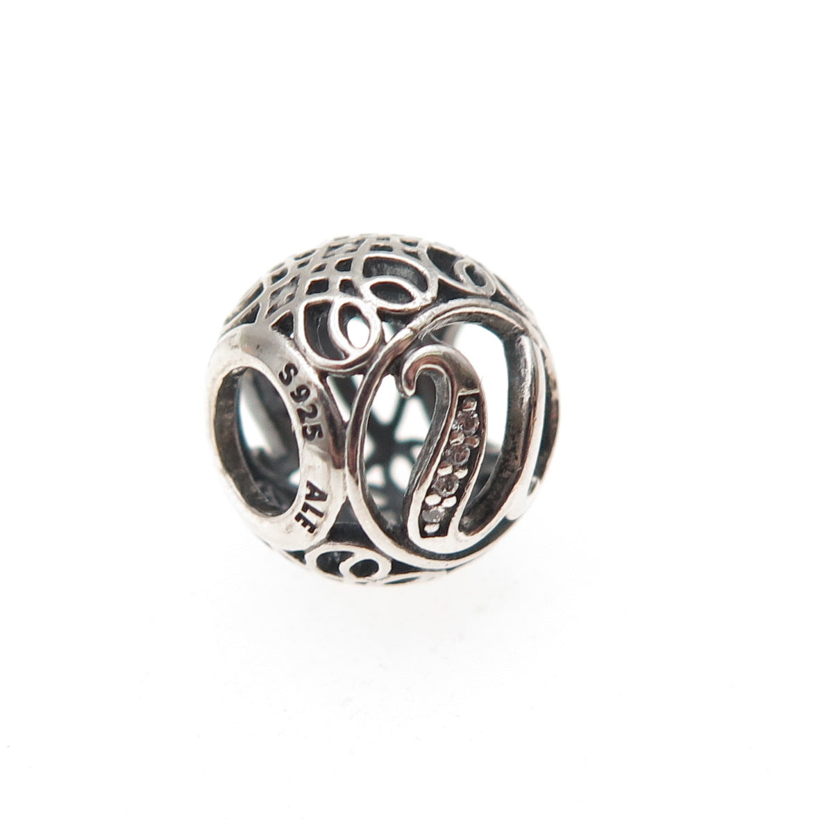 Pandora 925 Sterling Silver C Z Letter U Initial Slide Bead Charm