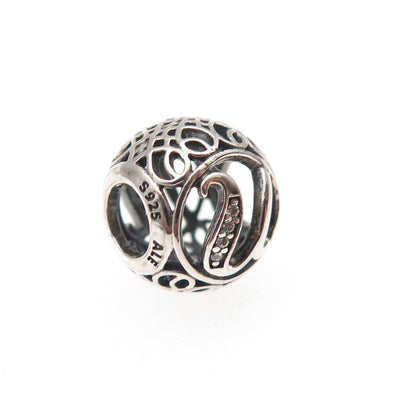 Pandora 925 Sterling Silver C Z Letter U Initial Slide Bead Charm