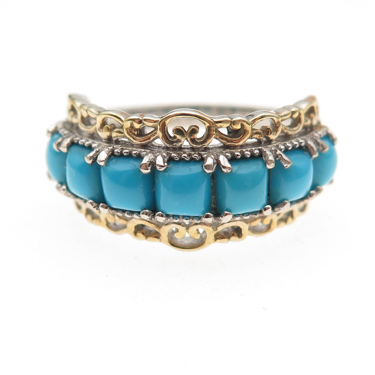 Chuck Clemency 925 Sterling 2-Tone Real Sleeping Beauty Turquoise Ring Size 8.25
