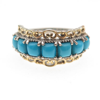 Chuck Clemency 925 Sterling 2-Tone Real Sleeping Beauty Turquoise Ring Size 8.25