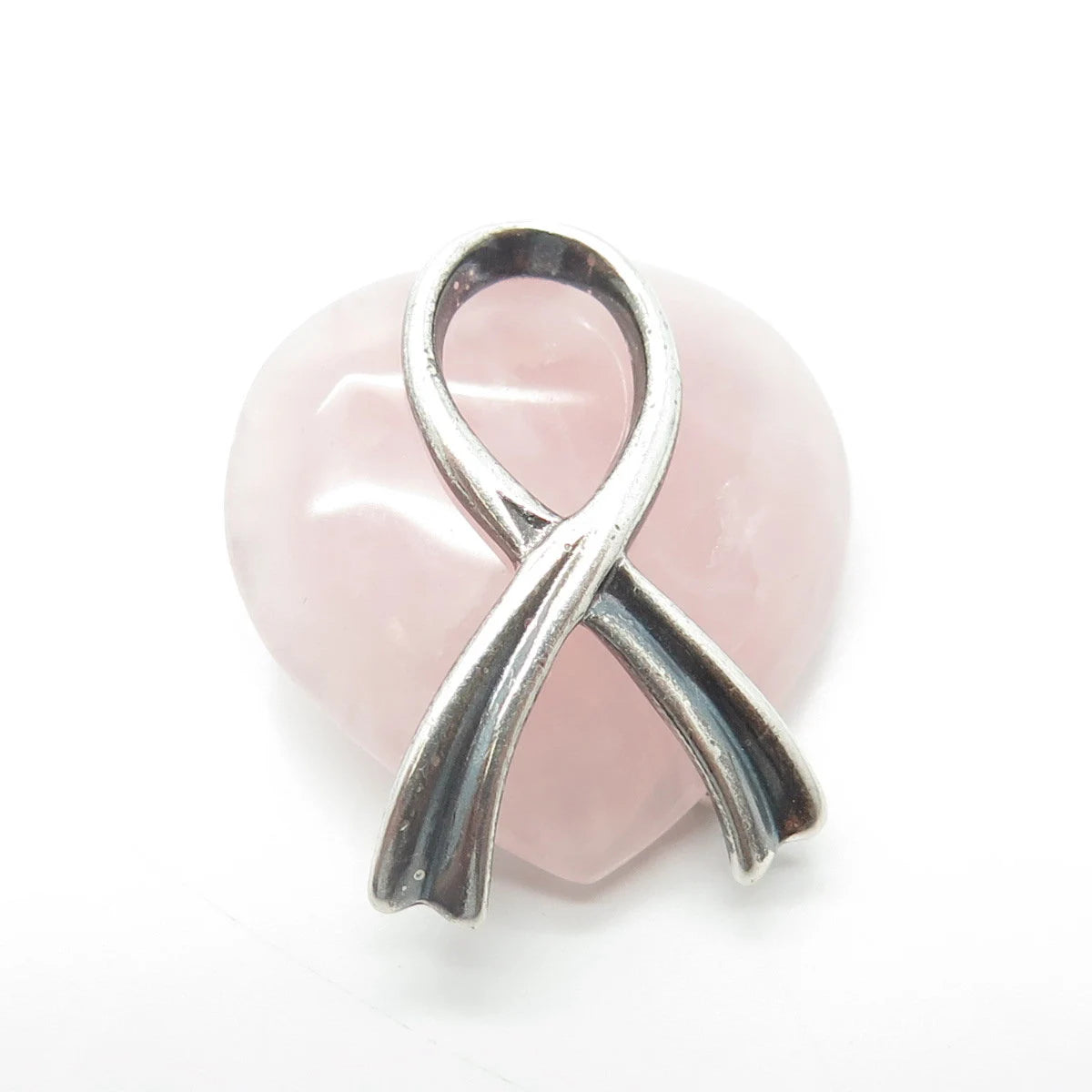 925 Sterling Silver Vintage Shube Real Rose Quartz Cancer Awareness Pin Brooch
