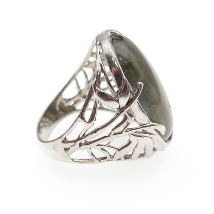 925 Sterling Silver Real Cabochon Labradorite Floral Ring Size 9.25