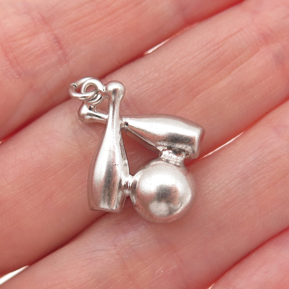 925 Sterling Silver Vintage Bowling Ball & Pins Mini Charm Pendant