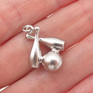 925 Sterling Silver Vintage Bowling Ball & Pins Mini Charm Pendant