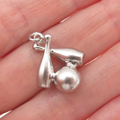 925 Sterling Silver Vintage Bowling Ball & Pins Mini Charm Pendant