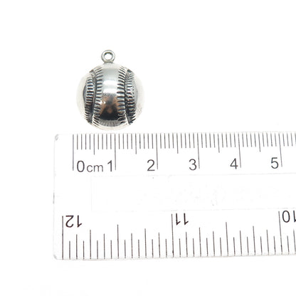 925 Sterling Silver Vintage Baseball Oxidized Mini Charm Pendant
