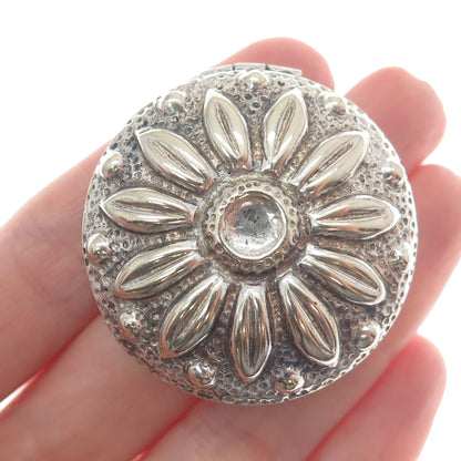 ALPACA Silver-Tone Vintage Mexico Daisy Flower Pill / Snuff Box