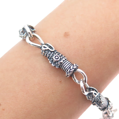 925 Sterling Silver Vintage Mexico Dragon Oxidized Link Bracelet 6.25"