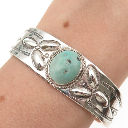 Old Pawn 925 Sterling Silver Vintage Tyrone Turquoise Adjustable Bracelet 6.5"