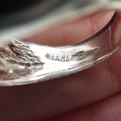 925 Sterling Silver Vintage Modernist Ribbed Oxidized Ring Size 7.25