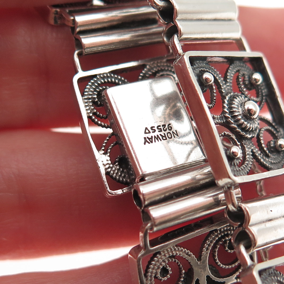 Finn Jensen 925S Sterling / 830S Silver Vintage Norway Floral Bracelet 7.25"
