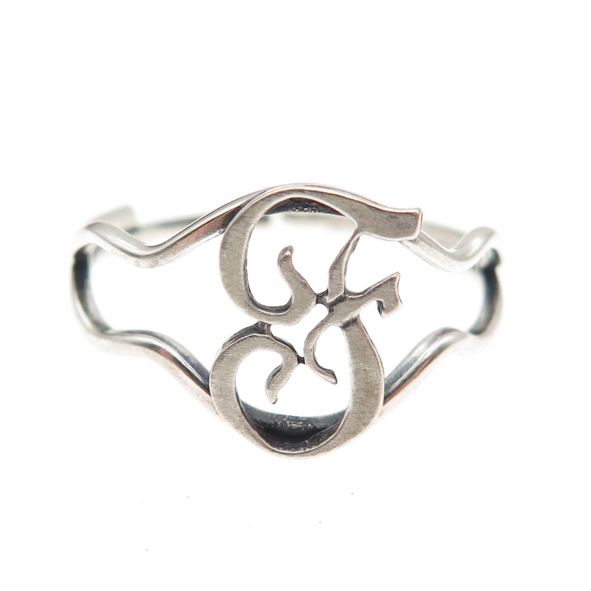 BEAU 925 Sterling Silver Vintage Letter F Initial Adjustable Ring Size 8.5