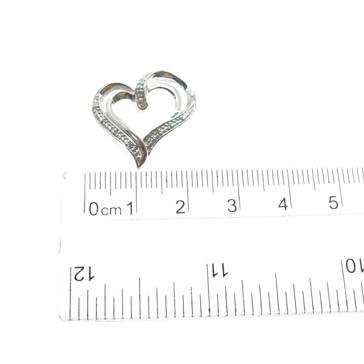 925 Sterling Silver Real Round-Cut Diamond Heart Slide Charm Pendant