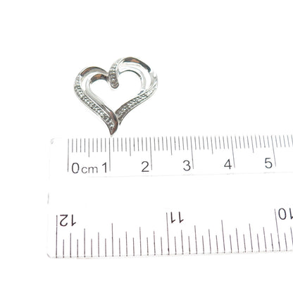 925 Sterling Silver Real Round-Cut Diamond Heart Slide Charm Pendant
