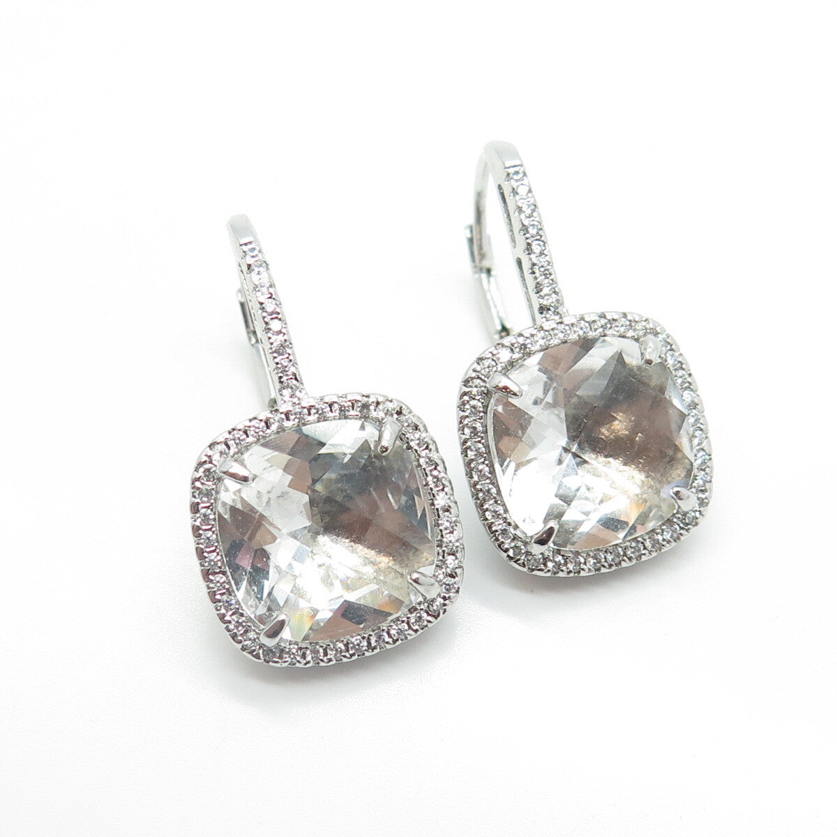 925 Sterling Silver Crystal & C Z Dangling Earrings