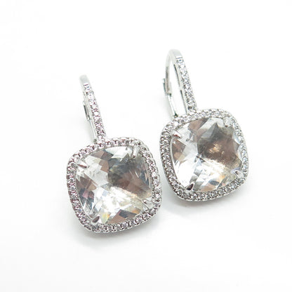 925 Sterling Silver Crystal & C Z Dangling Earrings
