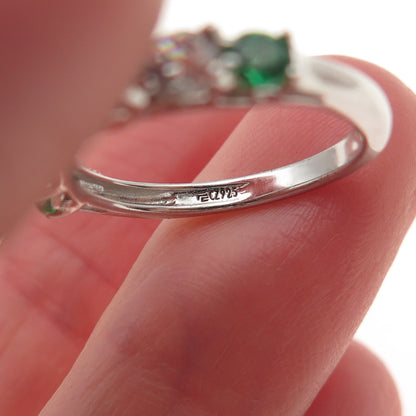 925 Sterling Silver Real Round-Cut Chrome Diopside & C Z Ring Size 5.25