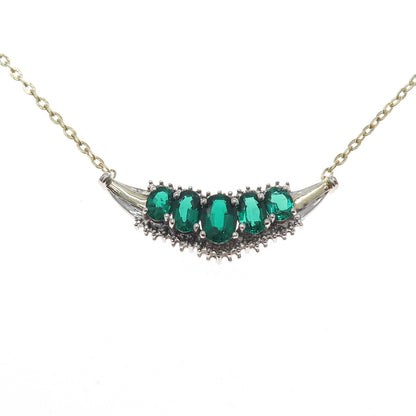 925 Sterling Silver 2-Tone Real Diamond & Chrome Diopside Chain Necklace 18"