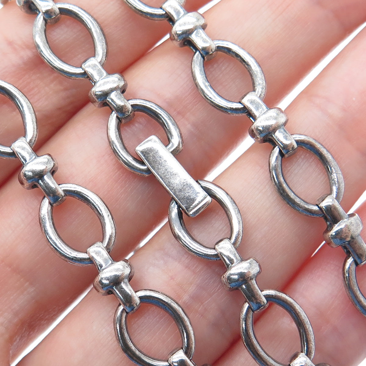 MICHELLE ALBALA Sterling Silver Vintage Oxidized Oval Cross Chain Necklace 18"