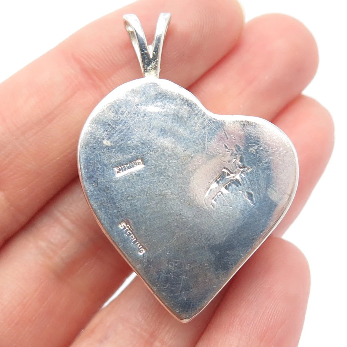 925 Sterling Silver Vintage Real Amethyst Gemstone Heart Pendant
