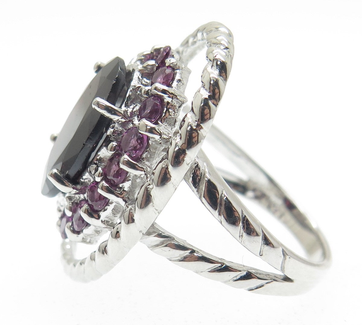 FADI 925 Sterling Silver Red Garnet & Tourmaline Twisted Statement Ring Size 7