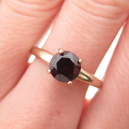 DEE BERKLE 925 Sterling Silver Gold Plated Vintage Real Red Garnet Ring Size 9