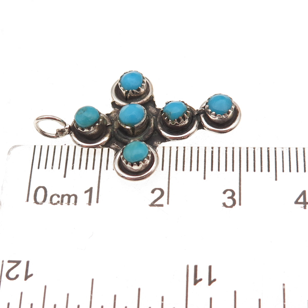 Old Pawn 925 Sterling Silver Vintage Turquoise Snake Eye Cross Charm Pendant