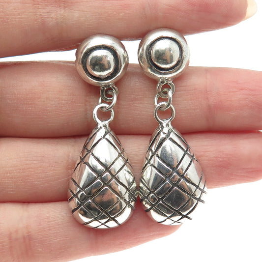 925 Sterling Silver Vintage Modernist Teardrop Oxidized Dangle Earrings