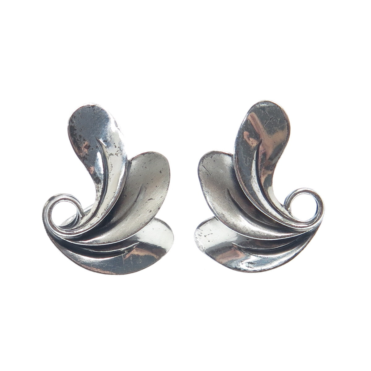 BEAU 925 Sterling Silver Antique Floral Leaf Oxidized Screw Back Earrings