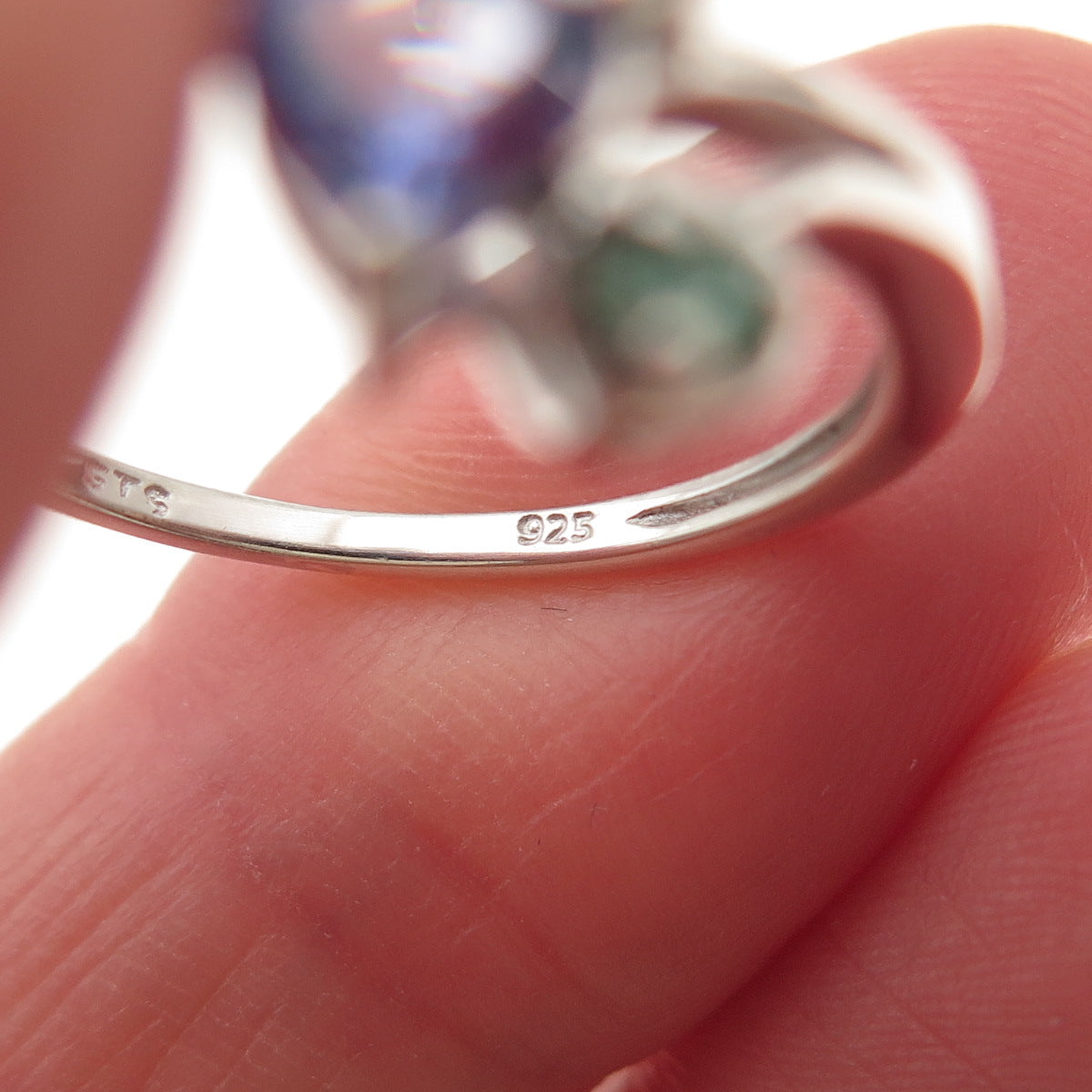 Chuck Clemency 925 Sterling Silver Real Tanzanite & Emerald Heart Ring Size 8