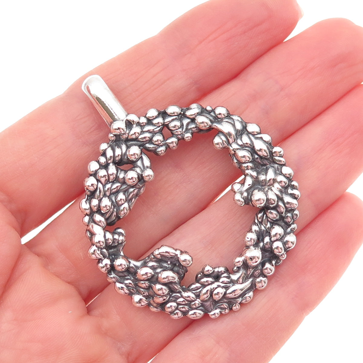 925 Sterling Silver Vintage Modernist Nugget Circle Oxidized Pendant