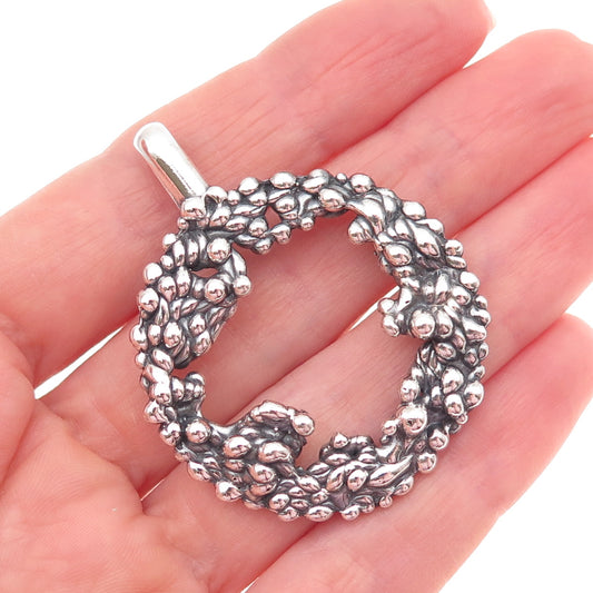925 Sterling Silver Vintage Modernist Nugget Circle Oxidized Pendant