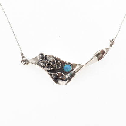 925 Sterling Silver Vintage Real Opal Modernist Floral Chain Necklace 18"