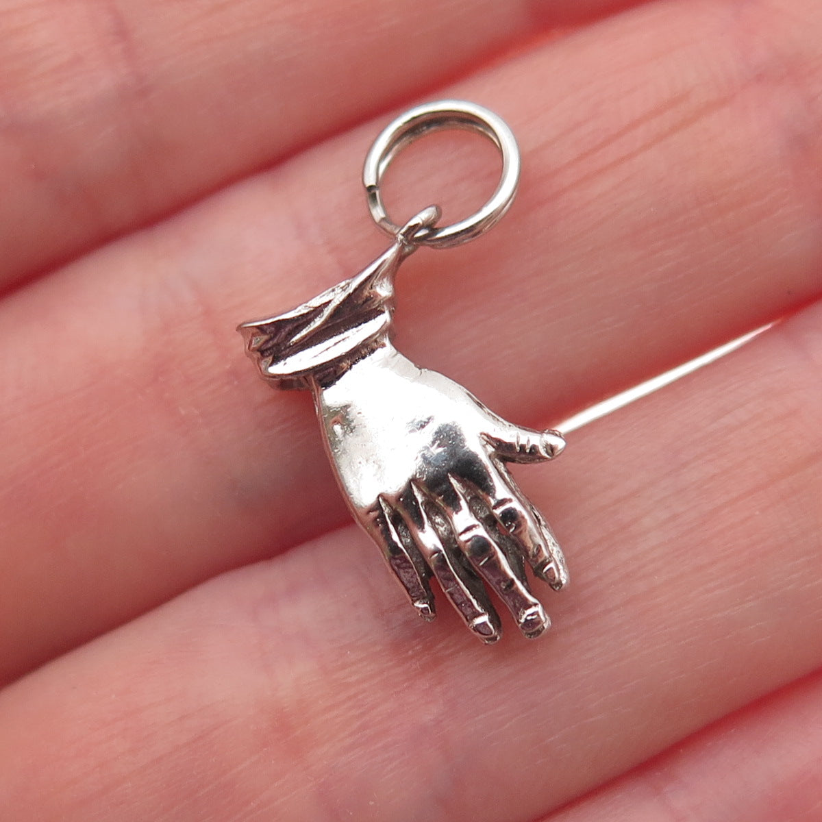 J.M. Fisher Sterling Silver Vintage Praying Hands Oxidized Mini Charm Pendant