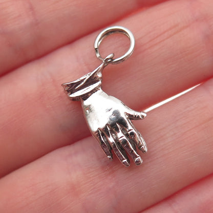 J.M. Fisher Sterling Silver Vintage Praying Hands Oxidized Mini Charm Pendant