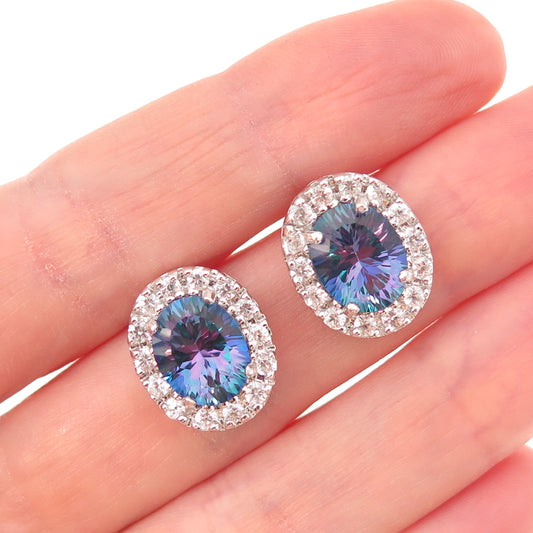 925 Sterling Silver Vintage Real Mystic Quartz & White Topaz Earrings