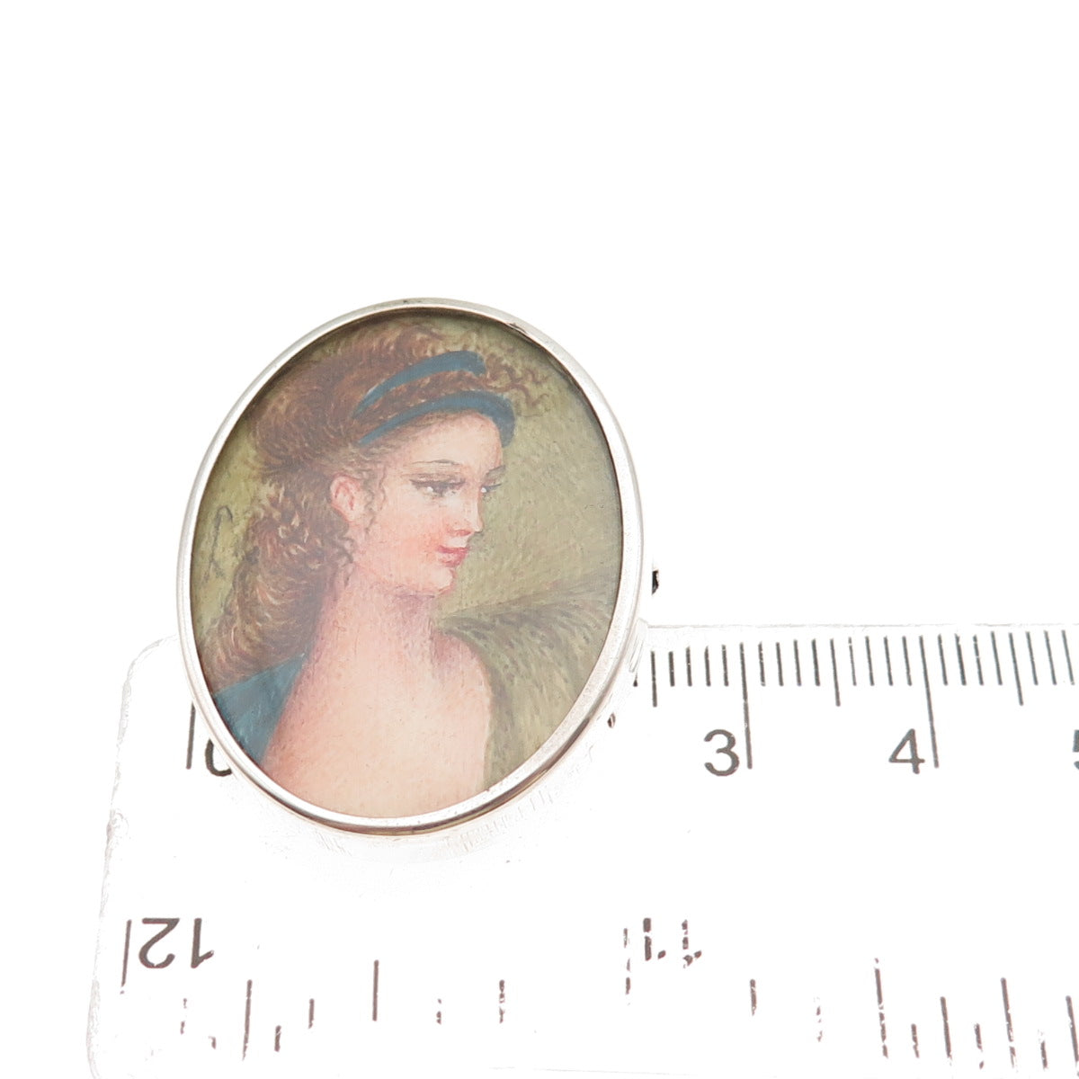 800 Silver Vintage Italy Hand-Painted Lady Portrait Pin Brooch Pendant