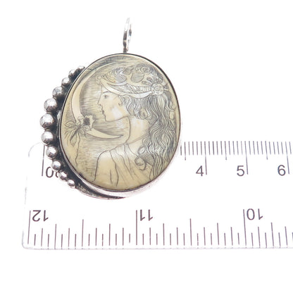 Old Pawn 925 Sterling Silver Vintage Southwestern Lady Cameo Oxidized Pendant