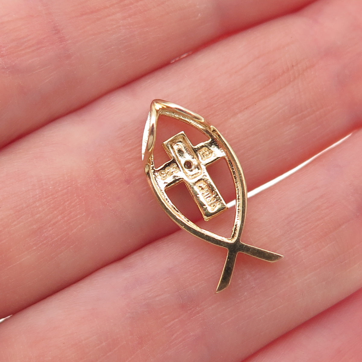 Ross Simons Sterling Silver Gold Plated Real Diamond Cross Ichthys Slide Pendant