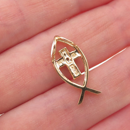 Ross Simons Sterling Silver Gold Plated Real Diamond Cross Ichthys Slide Pendant