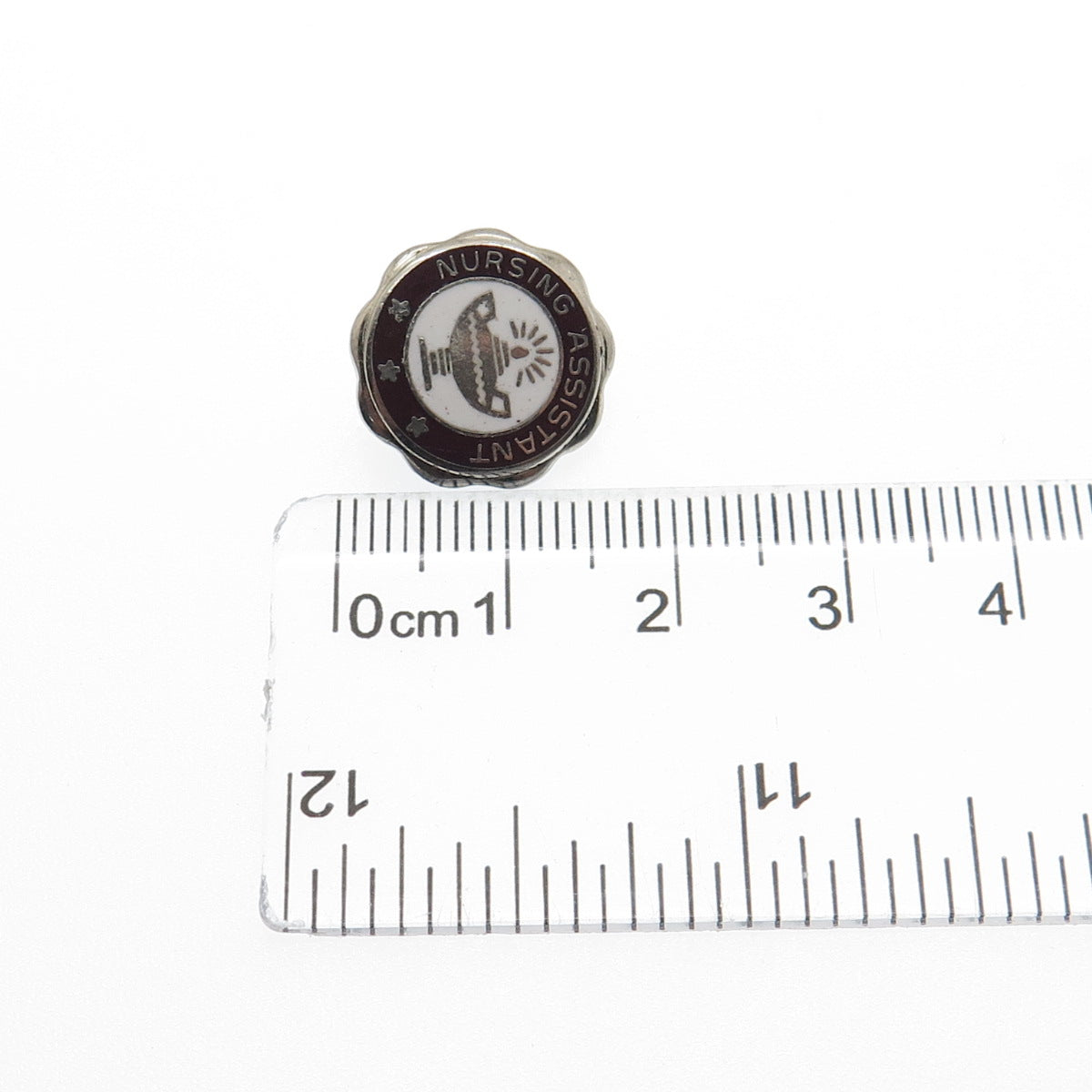 BALE 925 Sterling Silver Vintage 1977 Enamel Nursing Assistant Lapel Pin Brooch