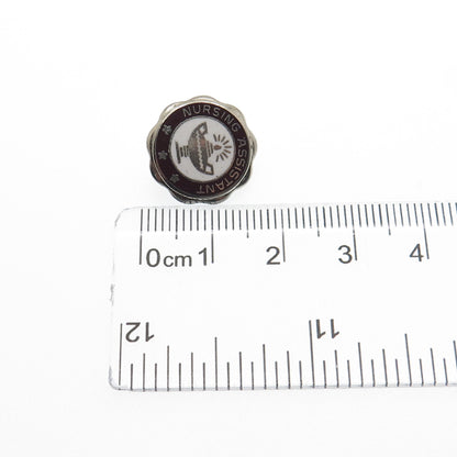 BALE 925 Sterling Silver Vintage 1977 Enamel Nursing Assistant Lapel Pin Brooch
