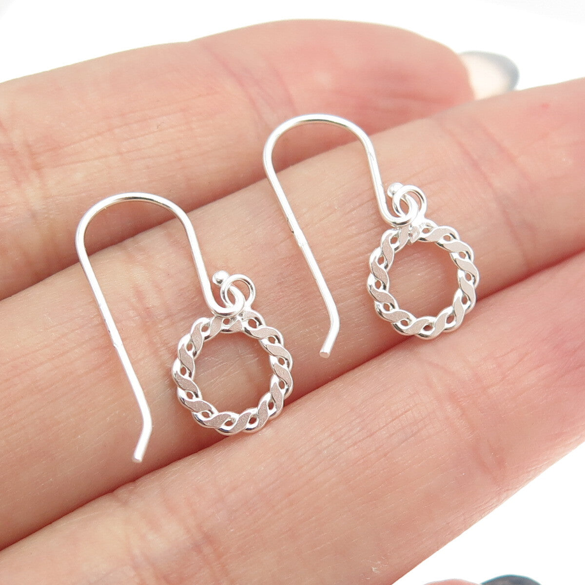 925 Sterling Silver Twisted Rope Circle Dangling Earrings